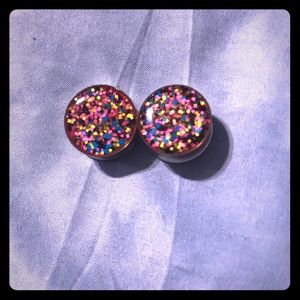 Rainbow neon confetti screw top plugs size 3/4